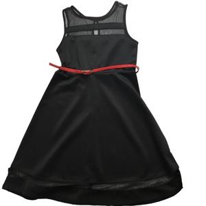 Crystal Doll Black Dress Sheer Stretchy Sleeveless Midi Belted Girls Size 14 NWT